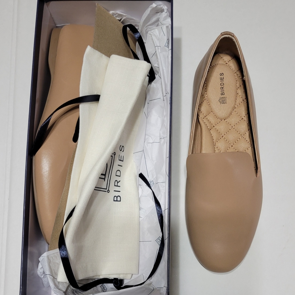 Birdies The Starling Taupe Leather Loafers Flats Size 6.5 with Box and Dust Bag